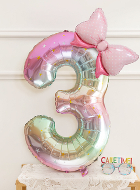 彩色数字气球装饰小女孩周岁生日快乐仪式感场景布置氛围拍照道具