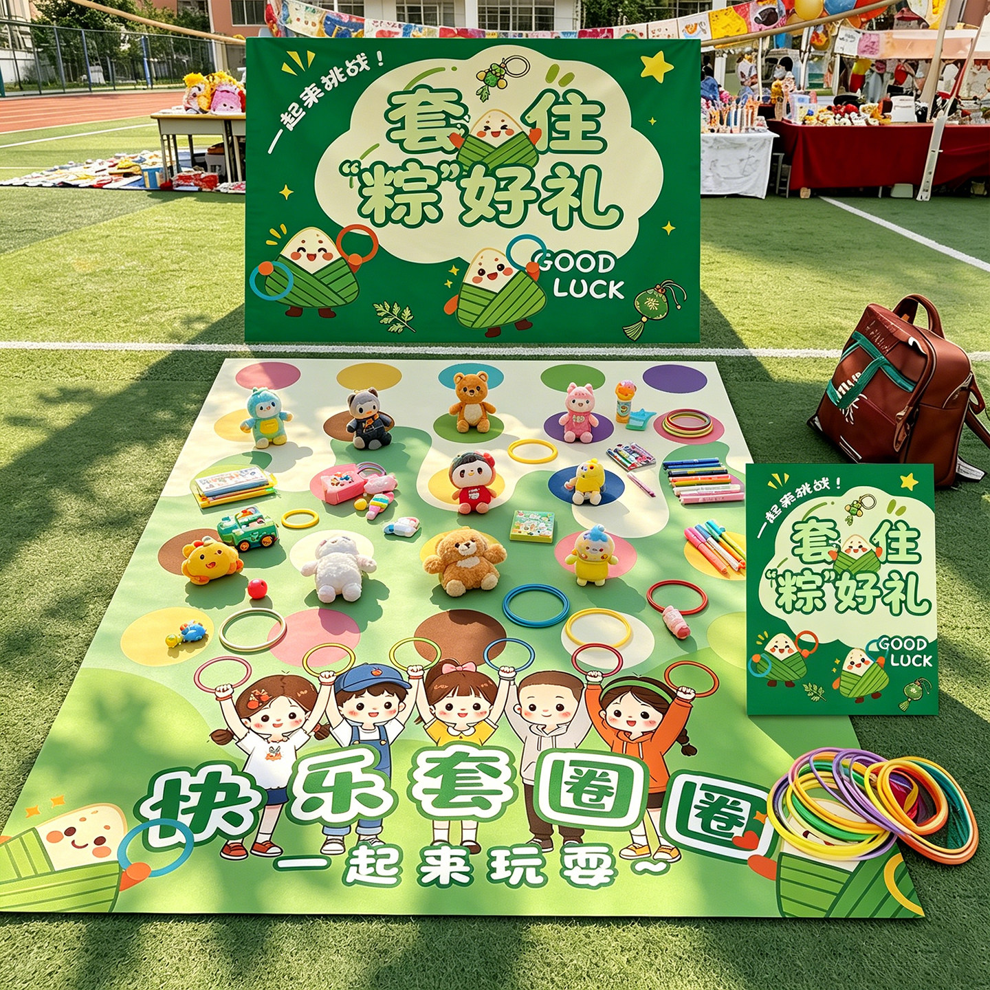 端午节幼儿园小学生义卖摊位活动跳蚤市场摆摊布置套圈圈游戏道具