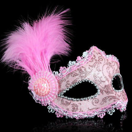 仕彩 万圣节皮革侧边长羽毛侧花面具舞会派对聚会威尼斯公主面具