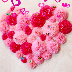 新房场景七夕布置婚庆婚房用品拉花纸花球装饰卧室结婚墙创意浪漫