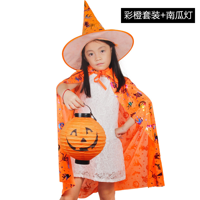 万圣节 儿童巫师披风巫师斗篷帽子扫把配件套装鬼节巫婆披风斗篷