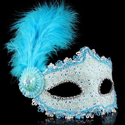 仕彩 万圣节皮革侧边长羽毛侧花面具舞会派对聚会威尼斯公主面具