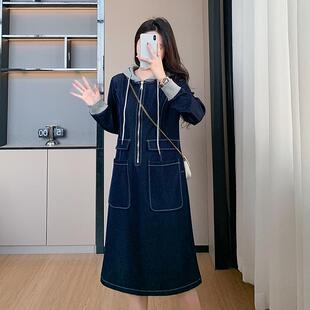 米莲物语2026春款新款胖mm宽松减龄复古高级感拼接休闲牛仔连衣裙
