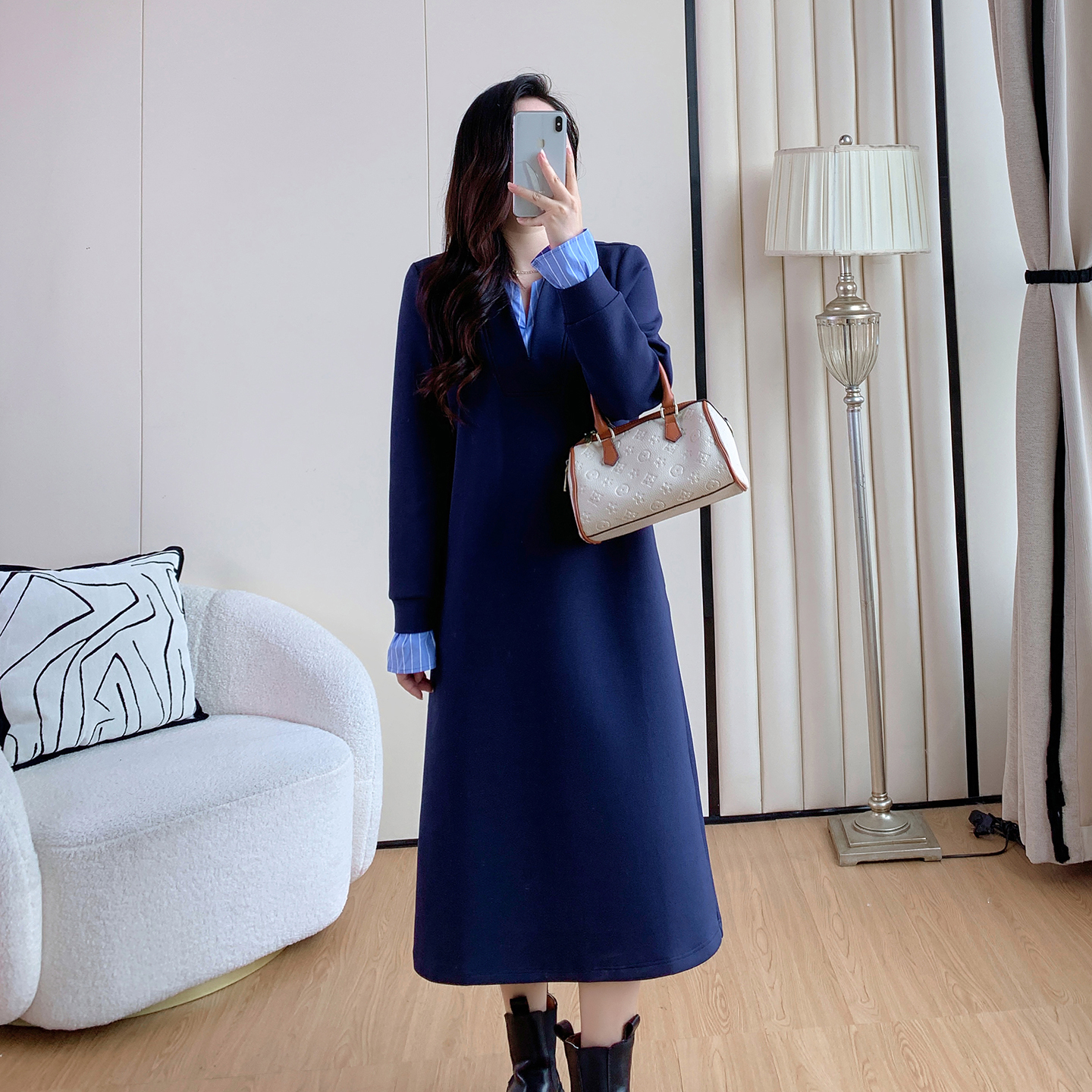 假两件休闲大码女装长款卫衣裙女