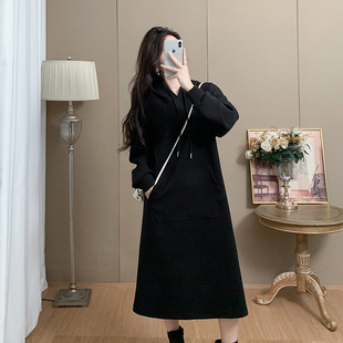 2026新大码 卫衣裙女宽松休闲遮肉显瘦连带帽空气层卫衣长裙百搭潮