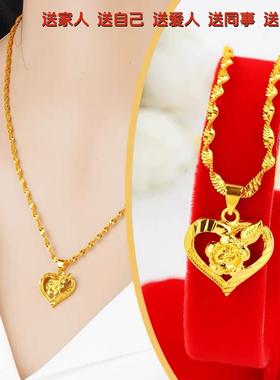 香港正品真金色项链女招财旺夫锁骨链玫瑰之星沙金吊坠送妈妈礼物