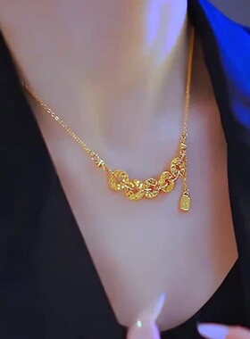 真的很好看真金色项坠女五帝钱