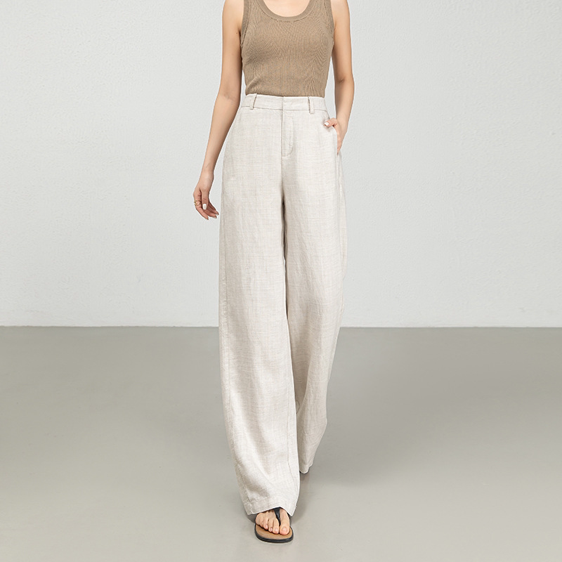 天丝亚麻阔腿裤女夏季薄款垂感休闲女裤直筒宽松麻本色加长裤子