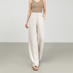 天丝亚麻阔腿裤女夏季薄款垂感休闲女裤直筒宽松麻本色加长裤子