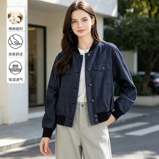 郑州棒球服牛仔外套2026秋新款女装夹克服短款宽松休闲上衣丹宁蓝