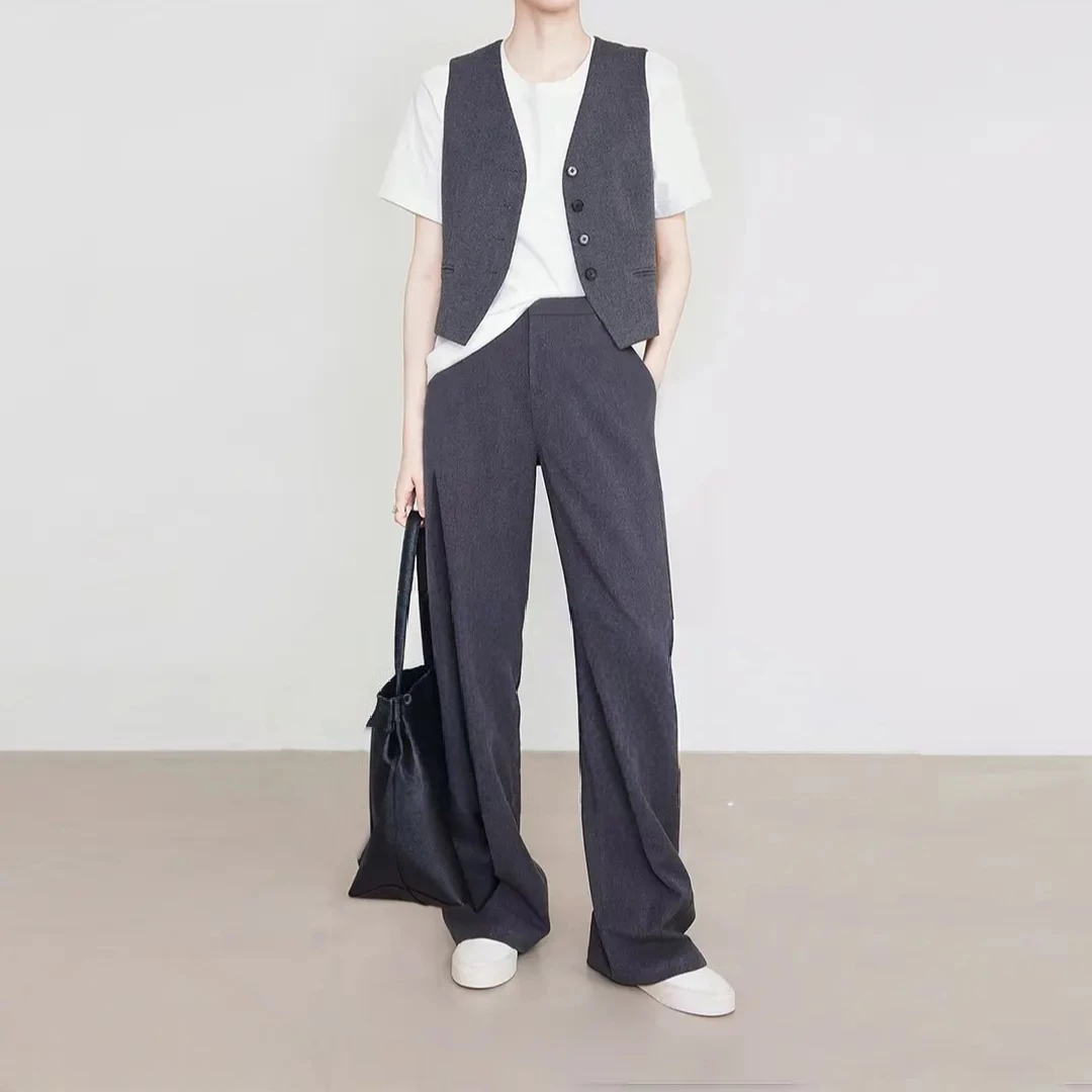 挂腰天丝羊毛高腰显瘦直筒阔腿裤