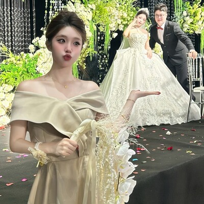缎面伴娘服新款夏季姐妹团礼服裙轻奢小众高端主持人毕业表演出服