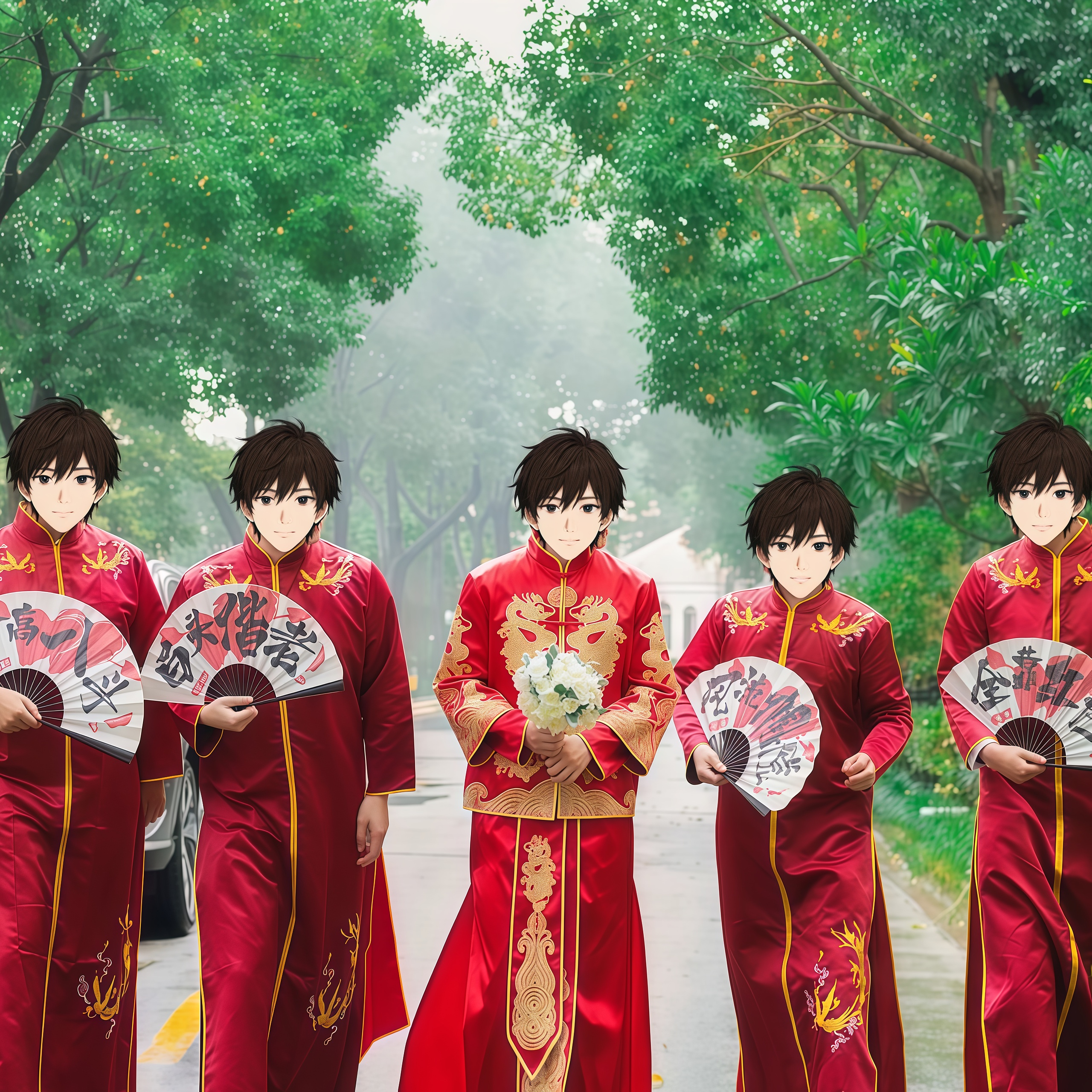 欢喜橙 中式伴郎服套装唐装兄弟团衣服长衫马褂男士中国风婚礼服