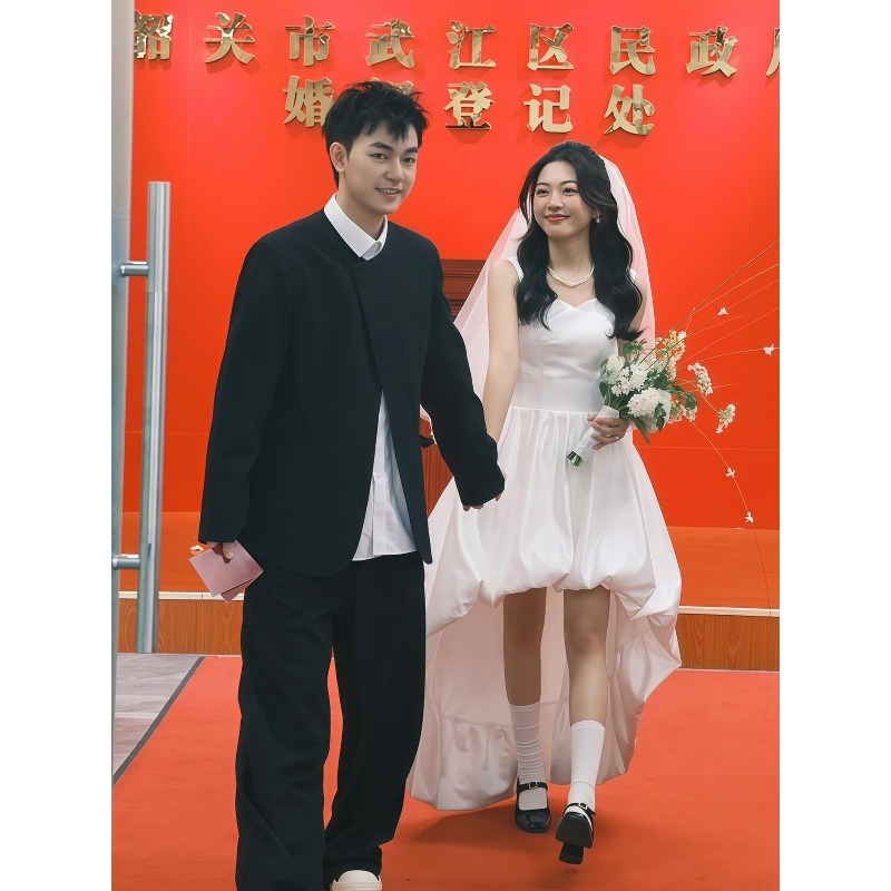 韩版西装外套男女圆领垫肩设计休闲宽松开衫新中式订婚领证登记