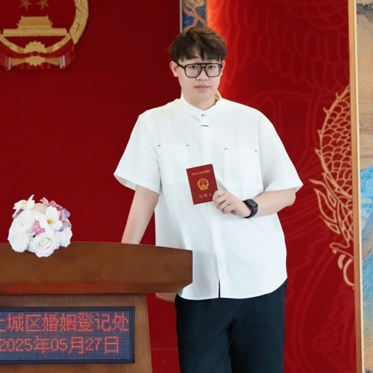 欢喜橙【曜隐】新中式夏季短袖衬衫外套痞帅订婚登记白色衬衣男士