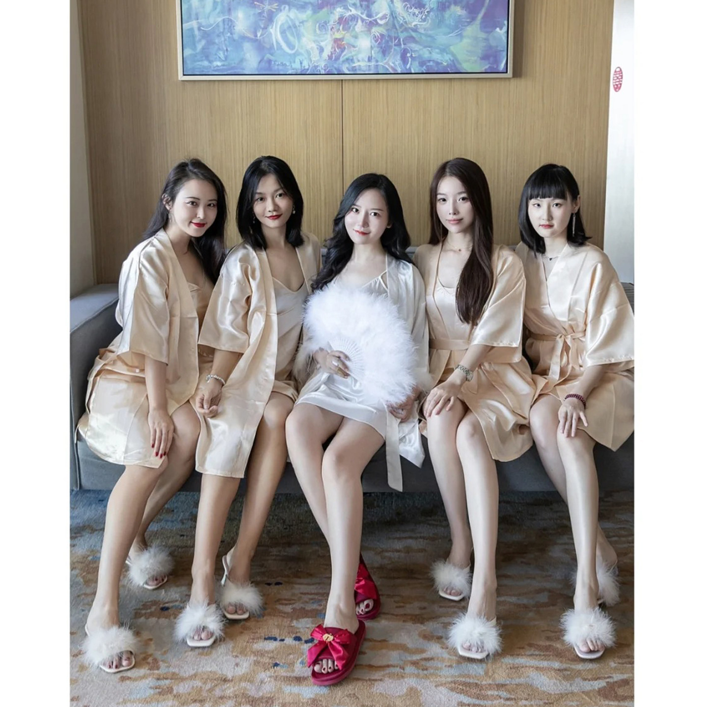 欢喜橙/高档轻奢五分袖晨袍新娘结婚睡衣女士闺蜜团伴娘婚礼睡袍