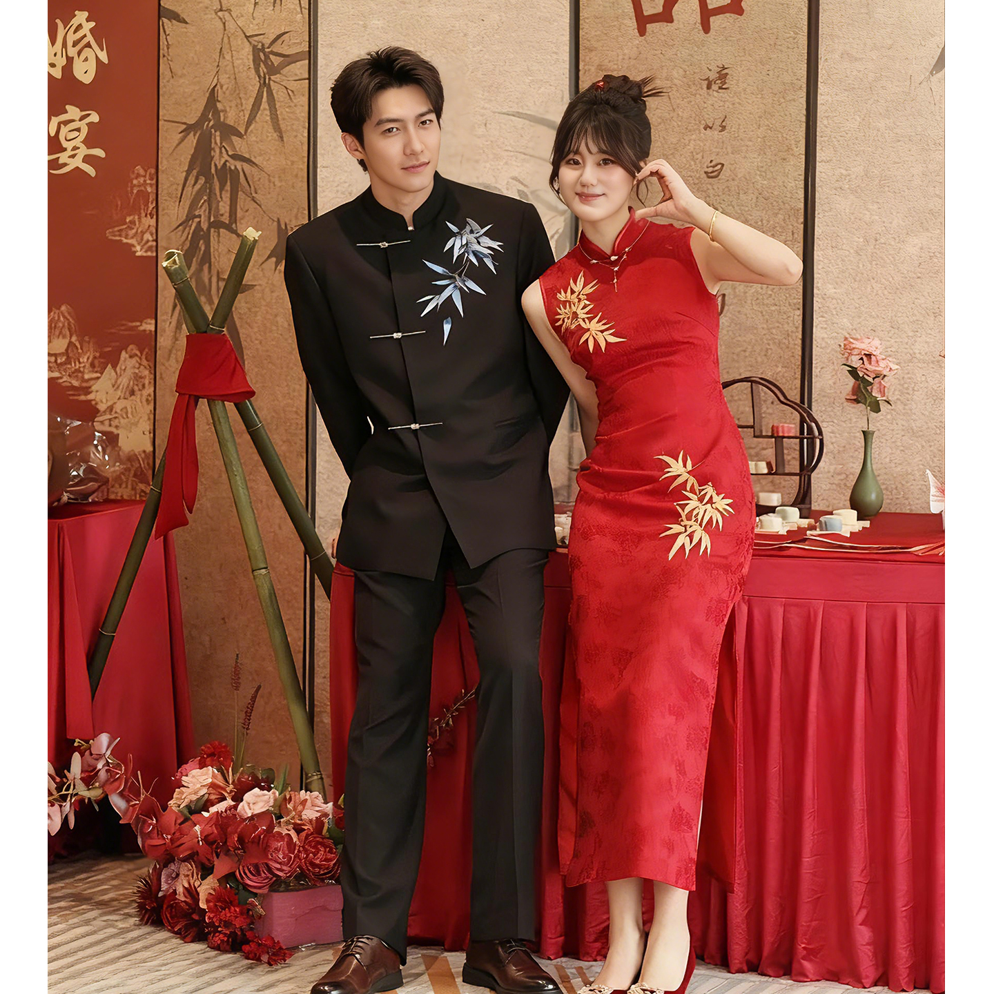 欢喜橙/新中式国风男士西服套装高级感新郎结婚订婚宴会礼服西装