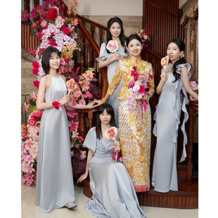浅蓝色连衣裙高端宴会礼服裙伴娘服姐妹团 欢喜橙 蓝湛 夏季 新款