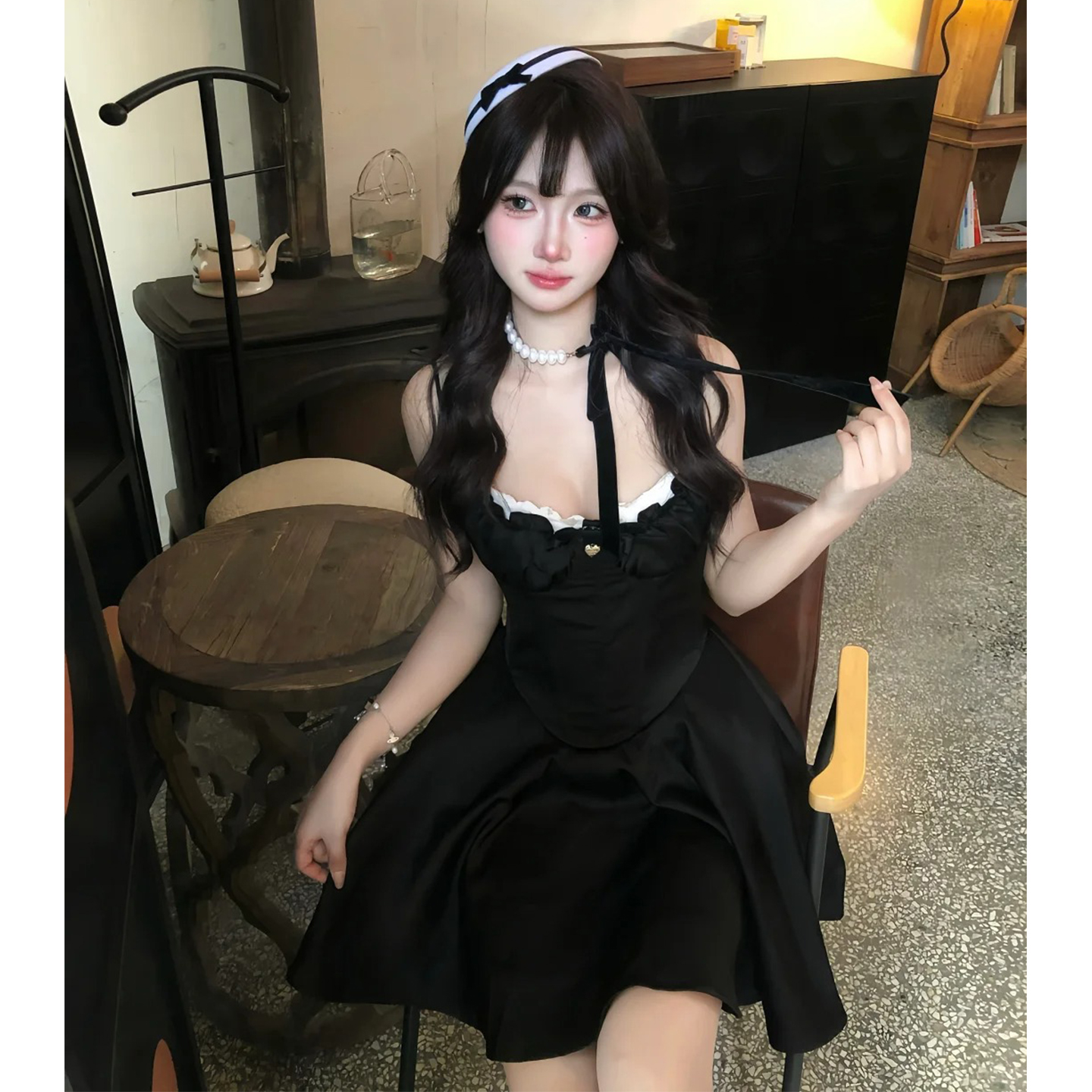 欢喜橙/仙女小黑裙赫本miu系穿搭连衣裙公主裙生日party黑色礼裙