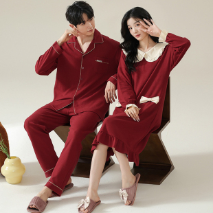 家居服套装 纯棉红色生日结婚男士 本命年 情侣睡衣女春秋款 欢喜橙