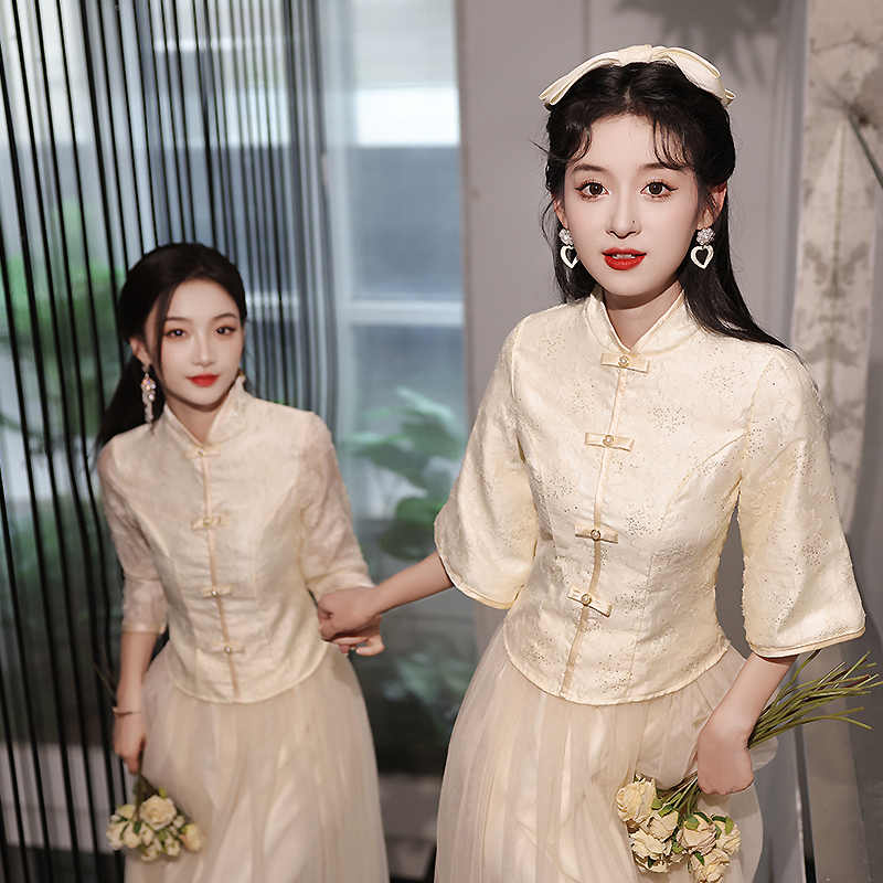 伴娘服2025新款平时可穿复古显瘦中式中国风姐妹团裙轻奢小众春夏