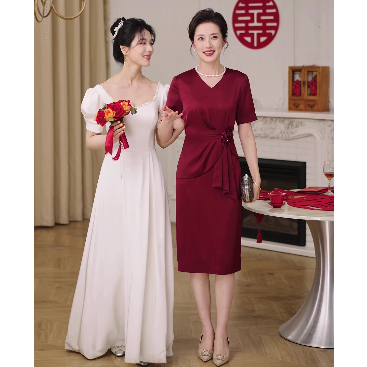 欢喜橙【棠囍】喜婆婆婚宴装妈妈高贵礼服旗袍连衣裙平时可穿遮肚