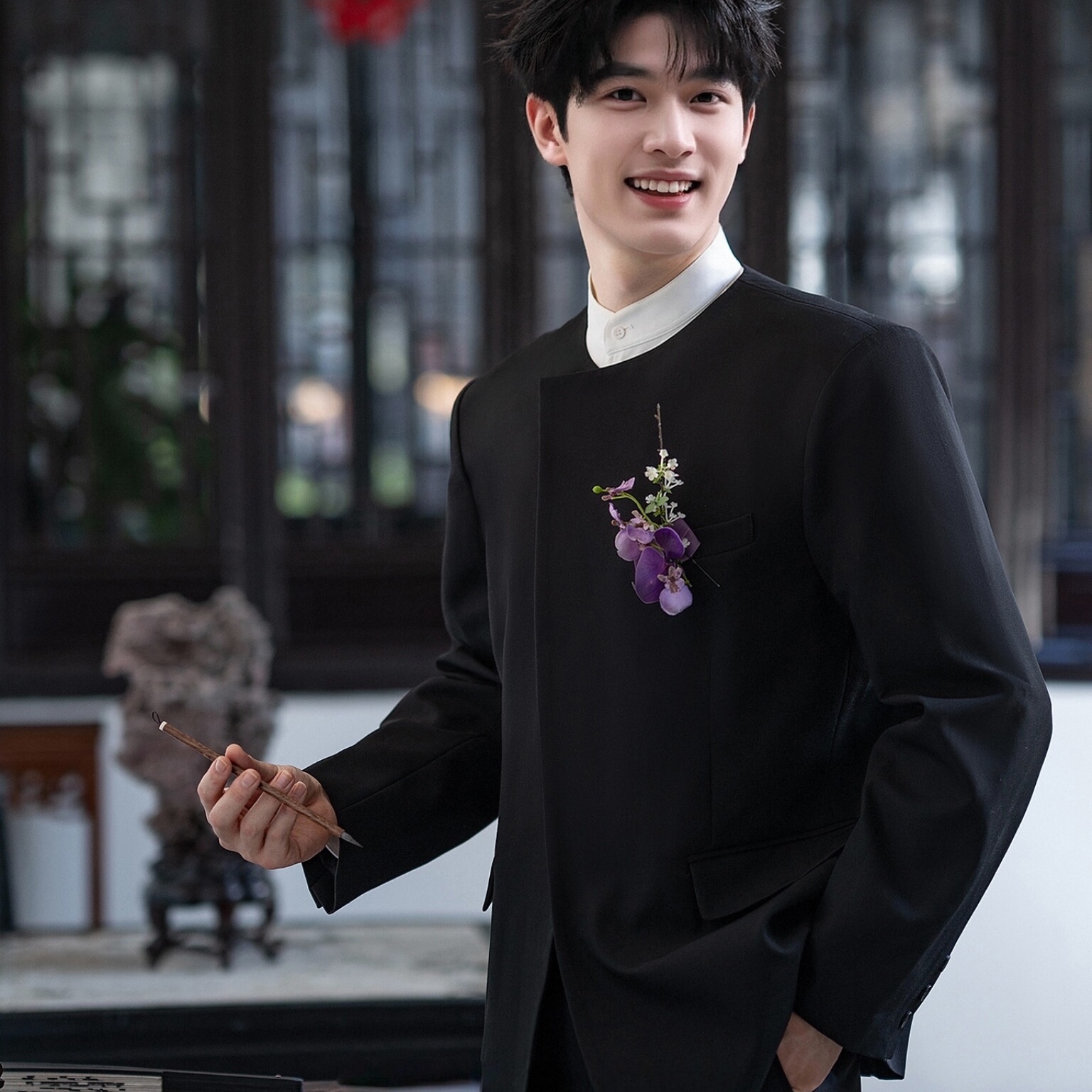 欢喜橙【亦舟】男士订婚痞帅休闲西服套装新中式圆领新郎西装外套