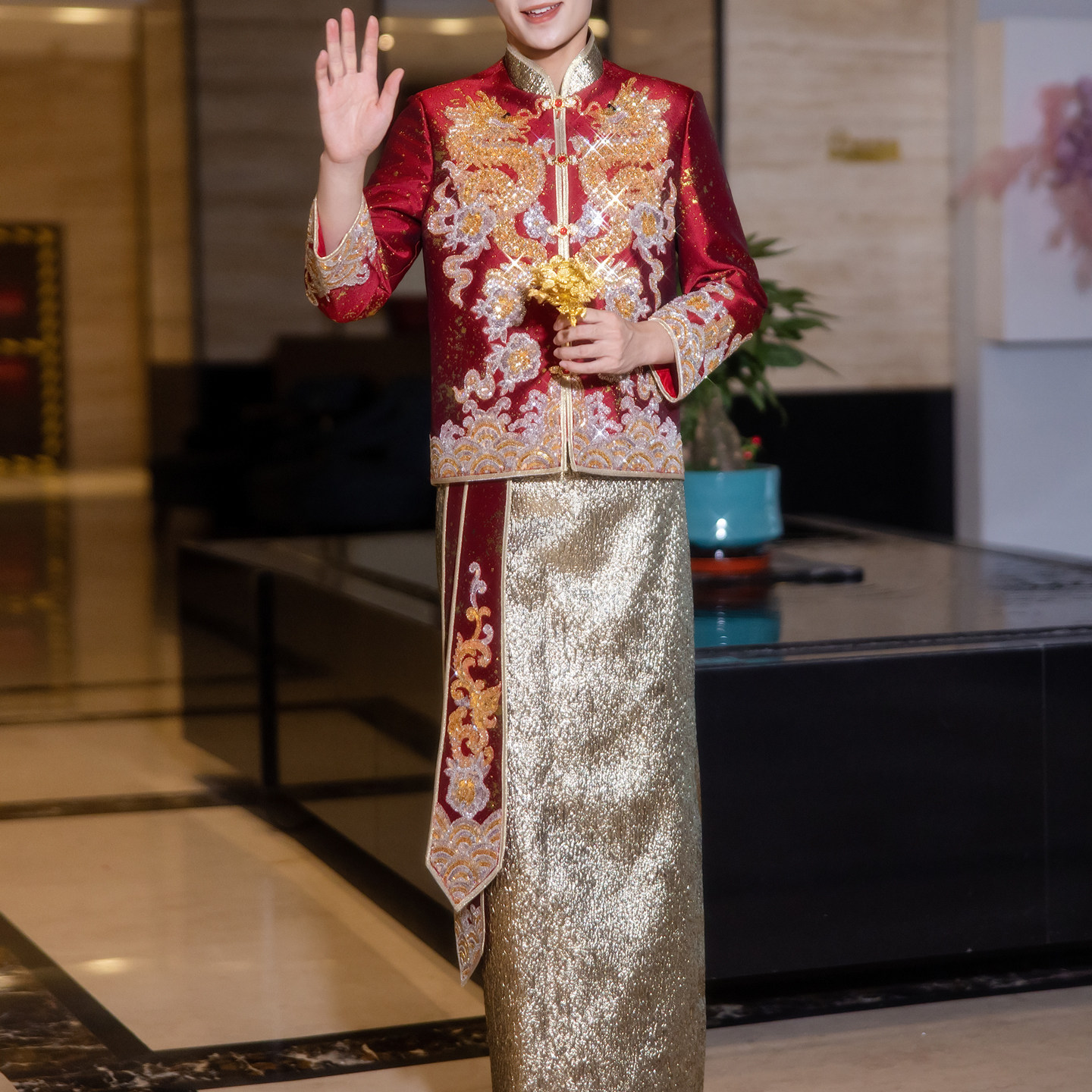 欢喜橙男士秀禾服中式婚服2025新款国风唐装新郎结婚服重工龙凤褂