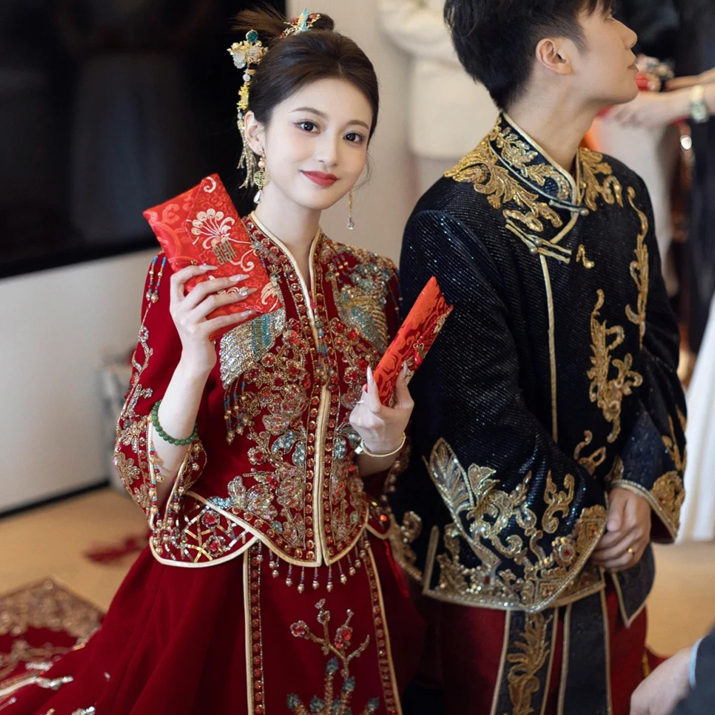 欢喜橙新款男唐装中式秀禾服新郎敬酒服中国风结婚礼服大码龙凤褂