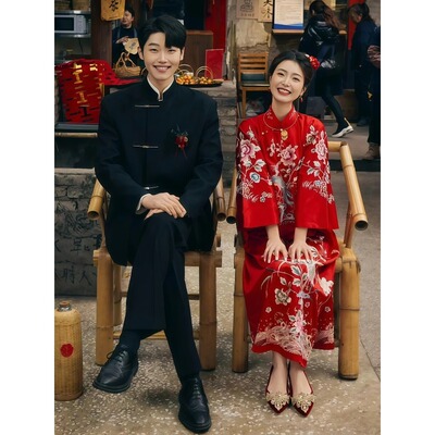 中国风结婚订婚痞帅立领飞机扣高级感西装外套订婚登记领证男装