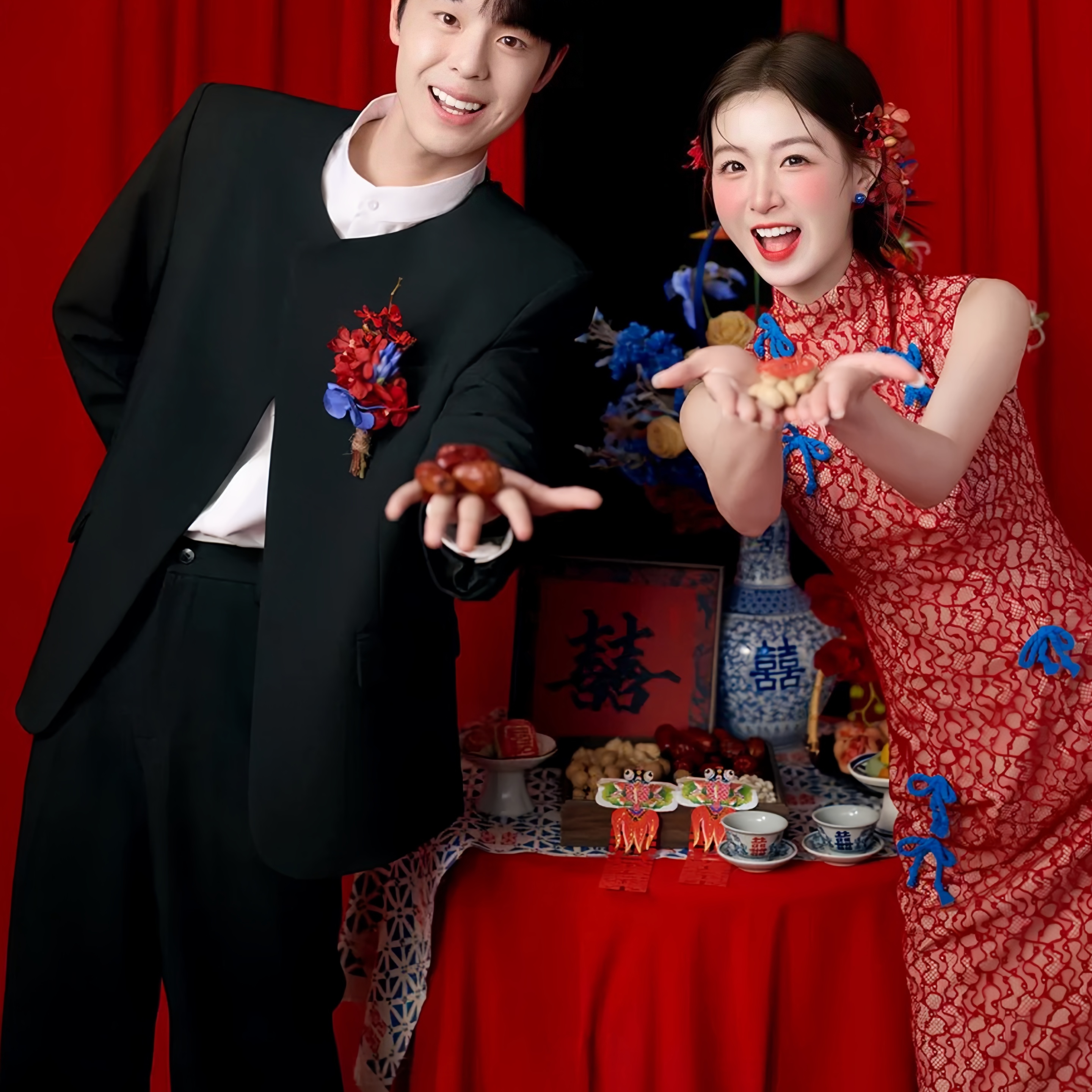 欢喜橙新中式痞帅西服套装新郎结婚西装2025新款黑色订婚西式礼服