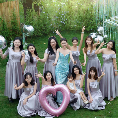 欢喜橙【汀兰】紫色缎面伴娘服轻奢小众高端礼服裙2025新款高级感