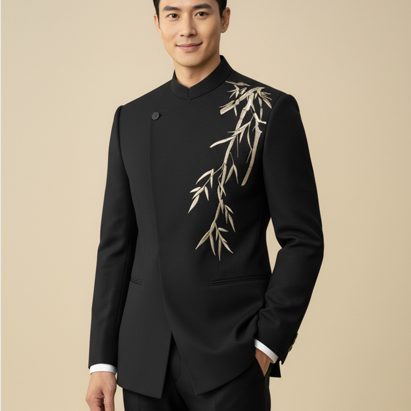 欢喜橙中山装男士2025新款新中式男装冬装中国风高级感西服套装