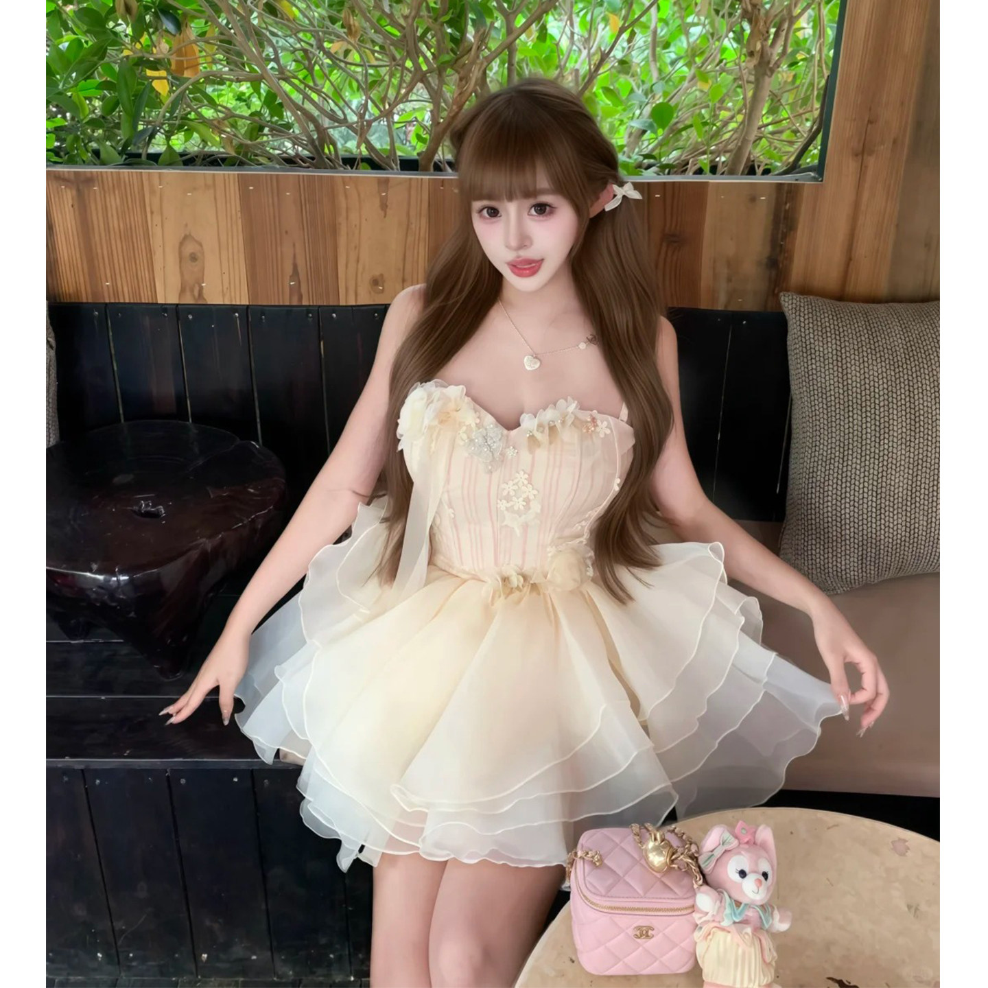 欢喜橙/氛围感甜美小礼裙立体花朵千金裙蓬蓬裙抹胸吊带生日短裙