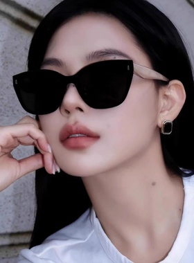 老钱风无边框猫眼墨镜黑色高级感防紫外线圆脸显瘦女太阳眼镜夏天
