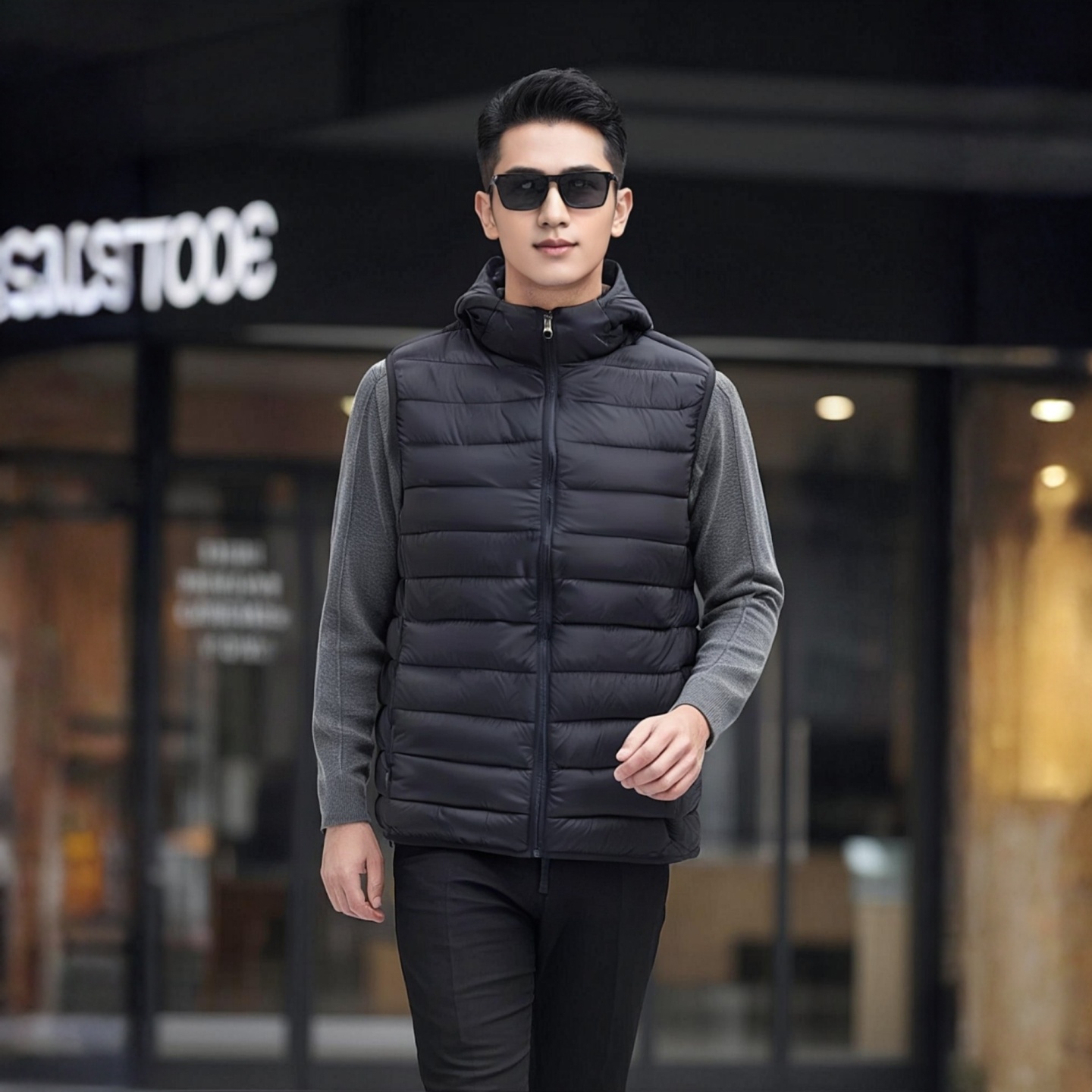 年轻人马甲男士冬季连帽棉服男生背心羽绒棉马夹保暖棉衣外套黑色