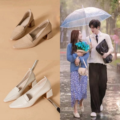 爱你沈惜凡徐若晗明星同款鞋子高跟鞋米白色女主搭配裙子穿女单鞋