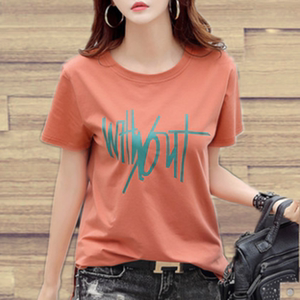 纯棉字母印花t恤女2021新款宽松百搭大码胖mm时尚洋气上衣ins潮