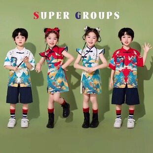 六一儿童幼儿园国潮汉服中式表演服装男童唐装女童旗袍诗歌唱朗诵