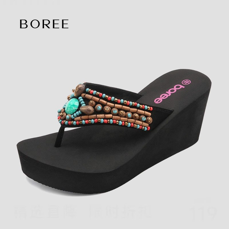 宝人拖鞋外穿人字拖女夏新款时尚凉拖厚底坡跟凉拖夹脚民族风女鞋,女鞋,人字拖,淘宝优惠券,粉丝福利购,淘宝优惠卷