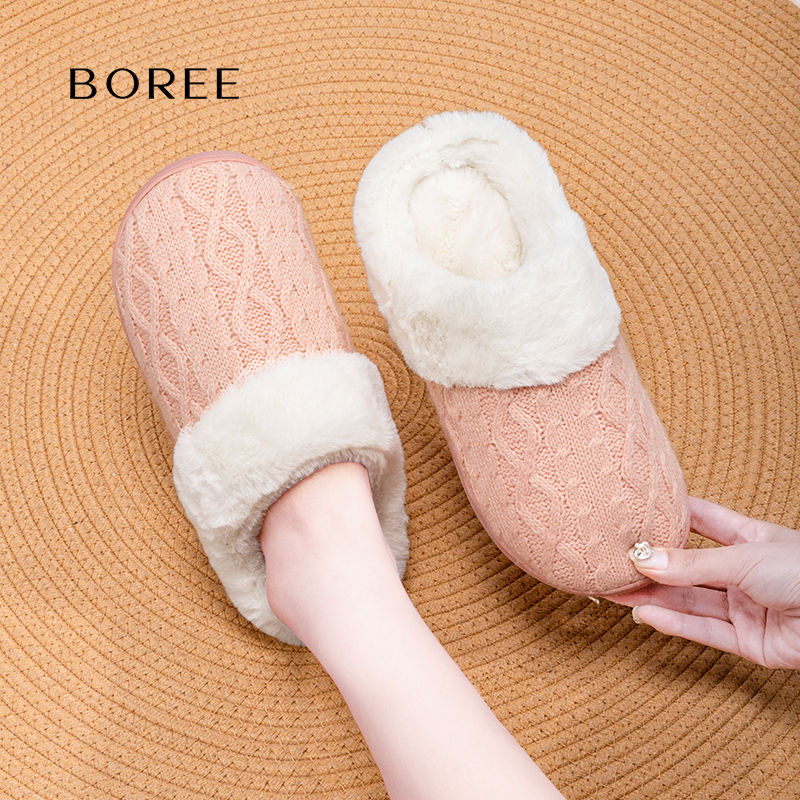 Boree/宝人加绒保暖女士家居棉拖