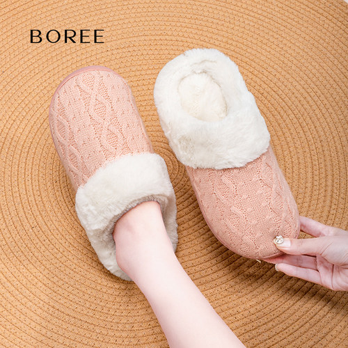 Boree/宝人加绒保暖女士家居棉拖