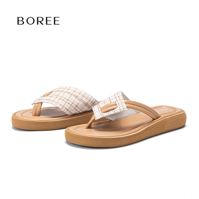 宝人法式复古小香风平底拖鞋夏季外穿人字拖女款凉鞋高级感配裙子