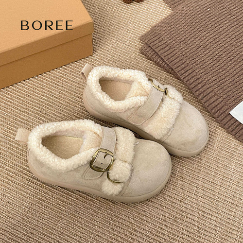 Boree/宝人防滑厚底勃肯雪地靴女款2026新款秋冬增高保暖加绒棉鞋