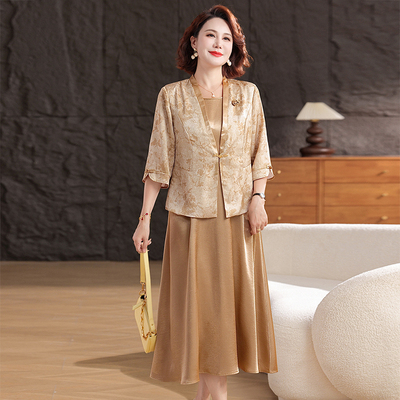 中老年新中式国风外套裙子两件套
