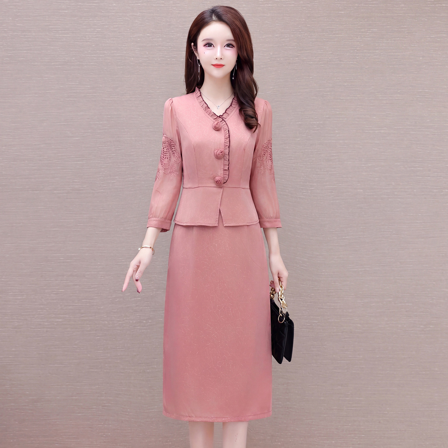 贵夫人假两件拼接连衣裙女夏