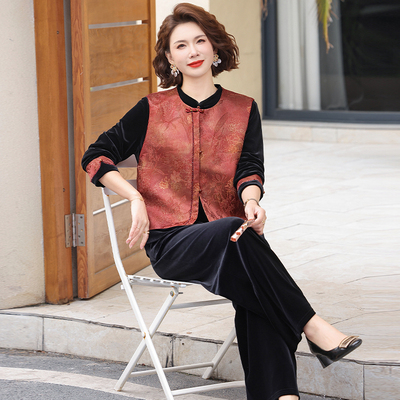 妈妈春装金丝绒三件套装贵夫人