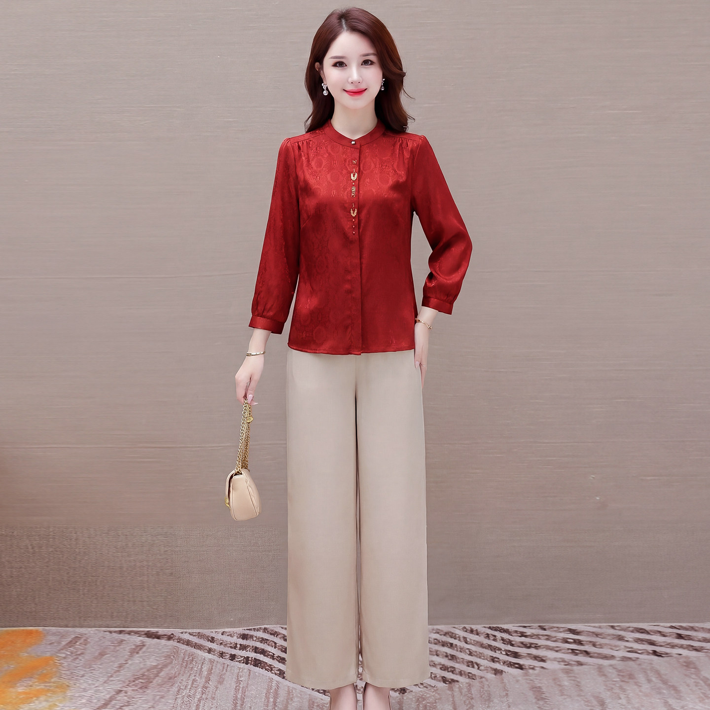 小衫裤子中老年女国风两件套
