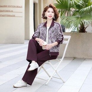 中年妈妈春装 中老年女春秋外套高贵夫人洋气显瘦两件套 运动套装