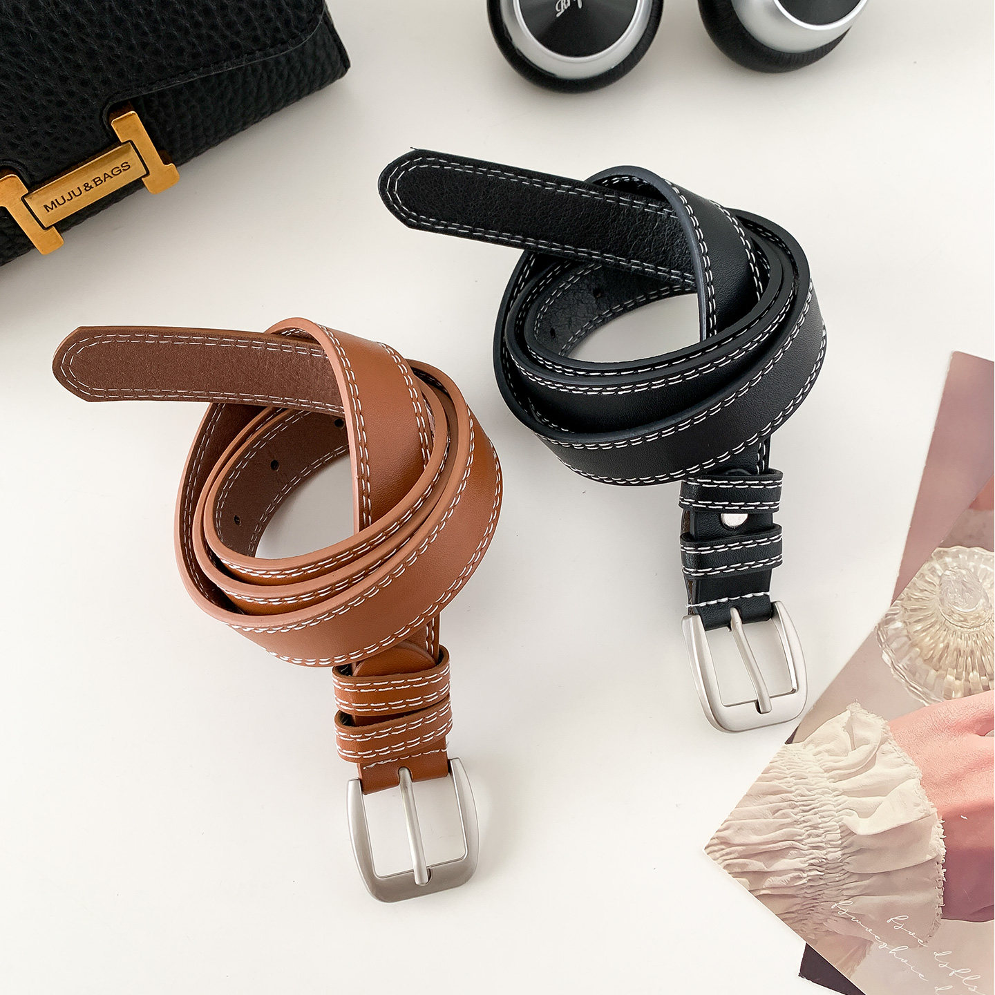 韩国东大门新款皮带简约百搭细腰带黑色高级感装饰裤带学生女士